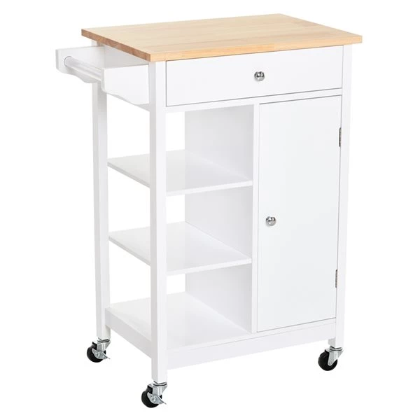 Chariot de cuisine HomCom avec base en composite blanc et dessus en bois d'hévéa (15.5-in x 26-in x 34-in) 1 Chariot de cuisine HomCom avec base en composite blanc et dessus en bois d'hévéa (15.5-in x 26-in x 34-in)